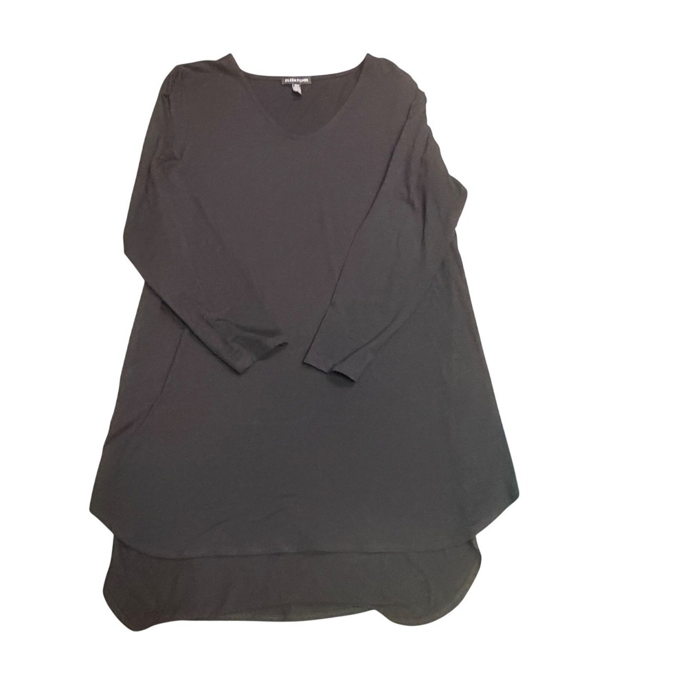 Eileen Fisher Minimalist Black Tencel Lyocell Long Sleeve Tunic Top Size S/P